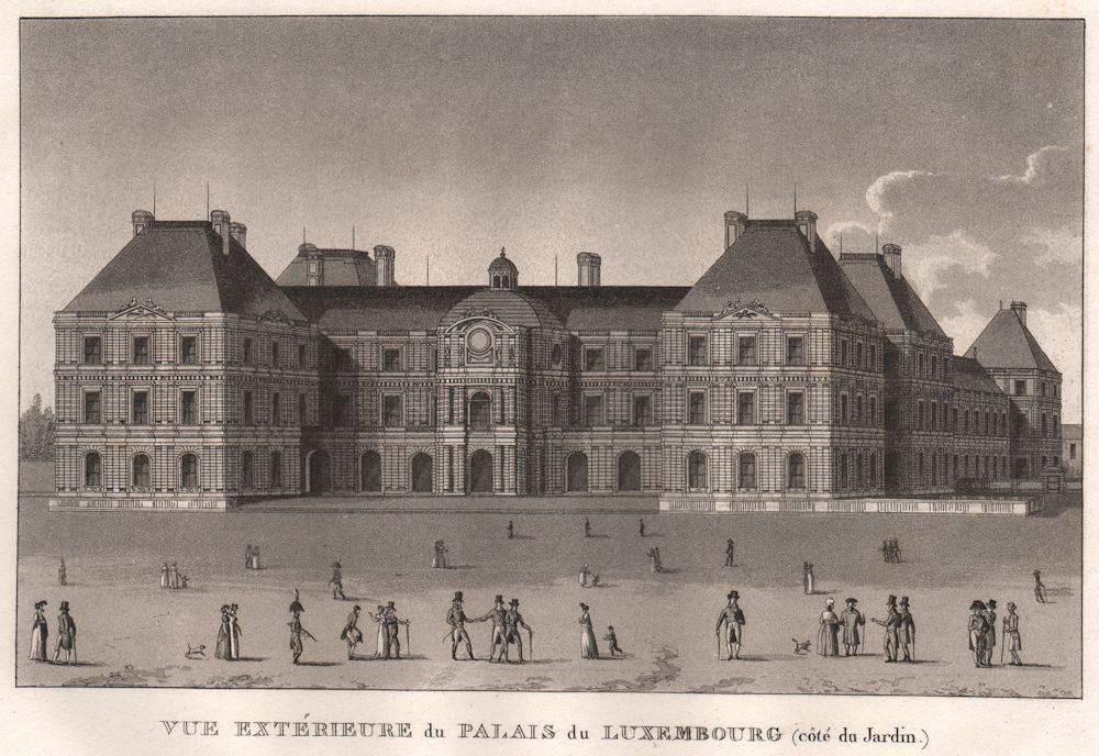 PARIS. Palais du Luxembourg (côté du Jardin) . Aquatint 1808 old antique print